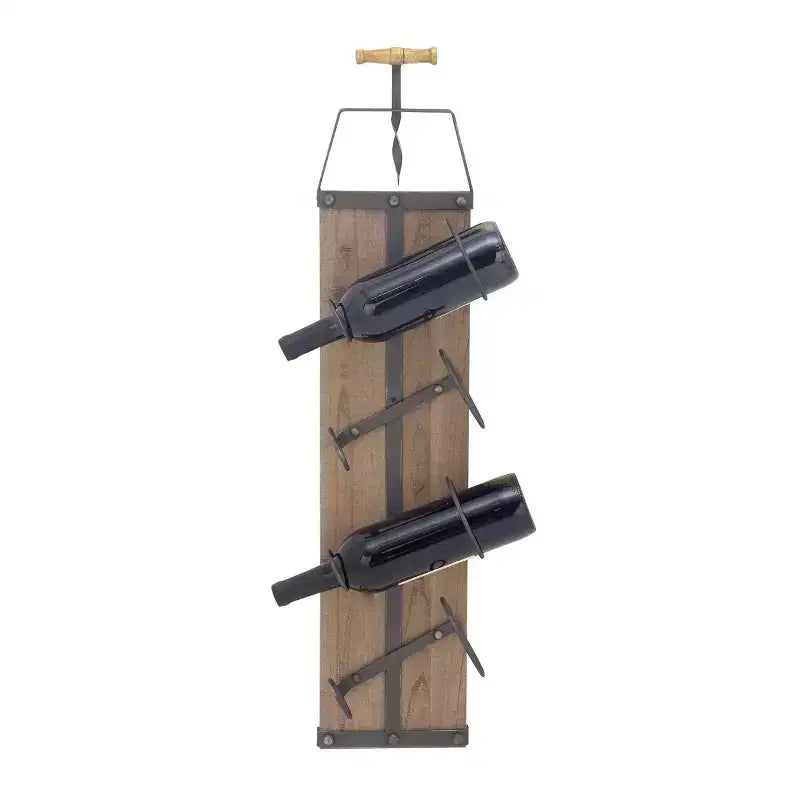Porte-bouteilles mural en bois style industriel marron