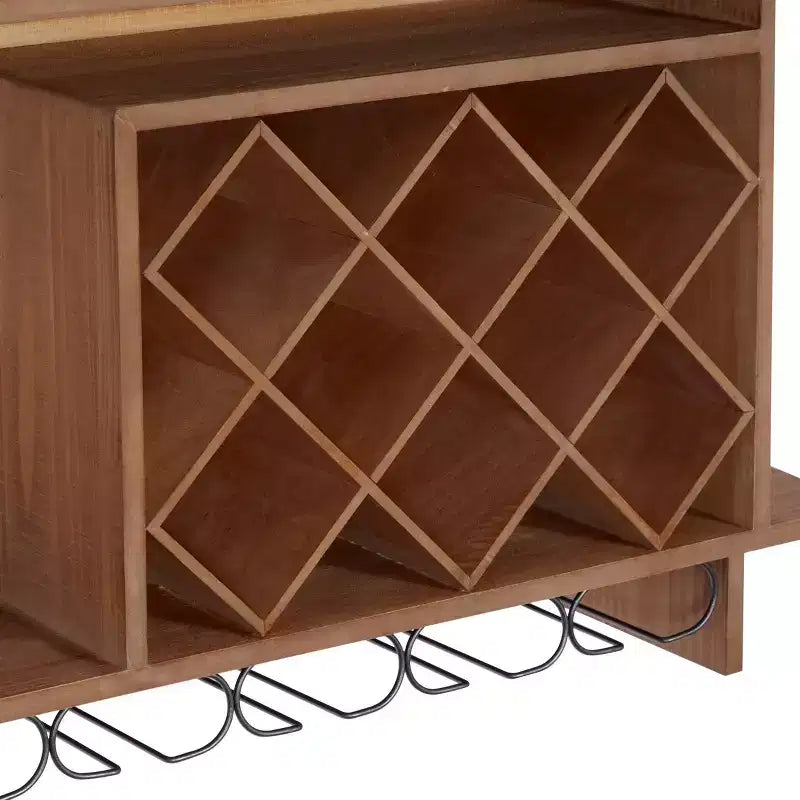 Porte-bouteilles mural en bois géométrique à 8 casiers, marron