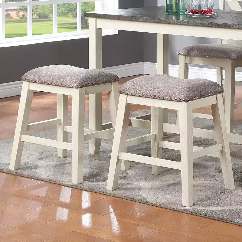 Tabourets de comptoir rembourrés gris foncé et blancs