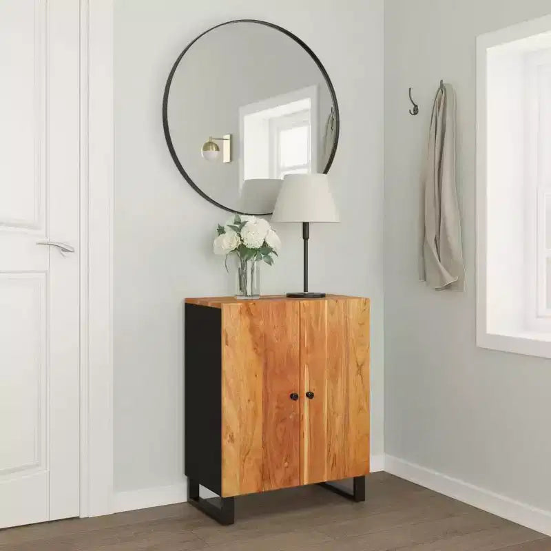 Buffet en bois d'acacia, design industriel avec cadre noir