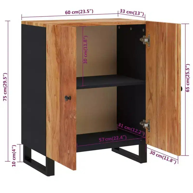 Buffet en bois d'acacia, design industriel avec cadre noir