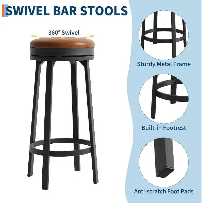 Tabouret de bar pivotant à 360°, hauteur comptoir, en cuir PU