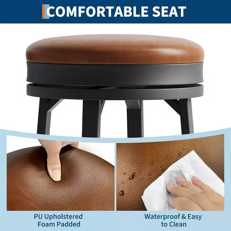 Tabouret de bar pivotant à 360°, hauteur comptoir, en cuir PU