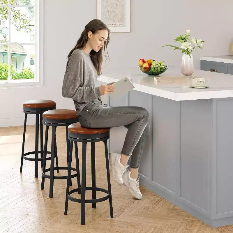 Tabouret de bar pivotant à 360°, hauteur comptoir, en cuir PU