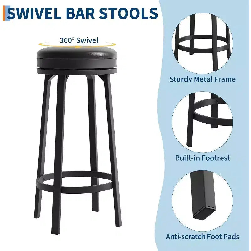 Tabouret de bar pivotant à 360°, hauteur comptoir, en cuir PU