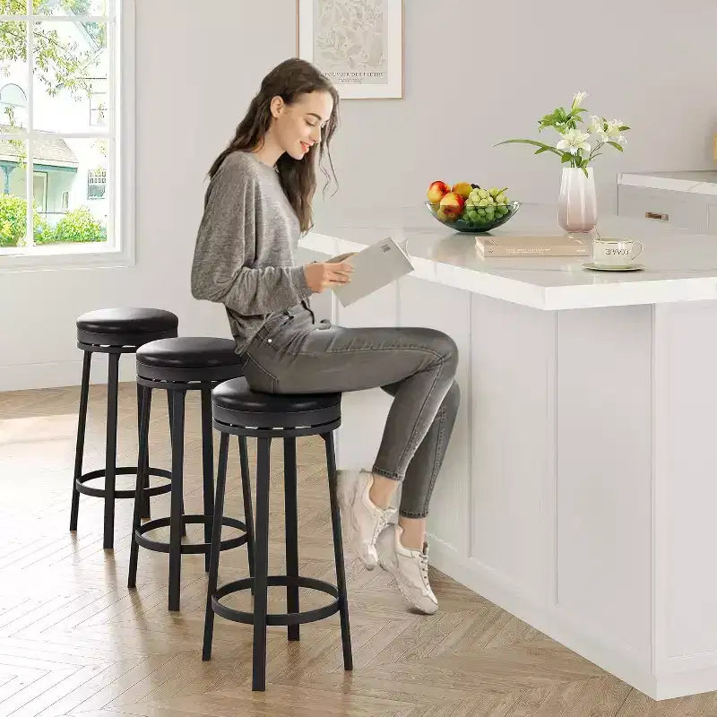 Tabouret de bar pivotant à 360°, hauteur comptoir, en cuir PU