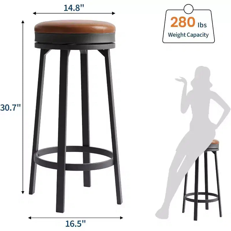 Tabouret de bar pivotant à 360°, hauteur comptoir, en cuir PU