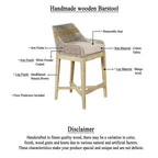Chaise de bar Royal Hampton 30 pouces | Bois de manguier fait main | Tressage en corde de coton