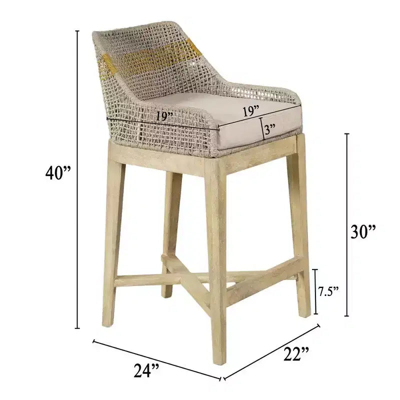Chaise de bar Royal Hampton 30 pouces | Bois de manguier fait main | Tressage en corde de coton