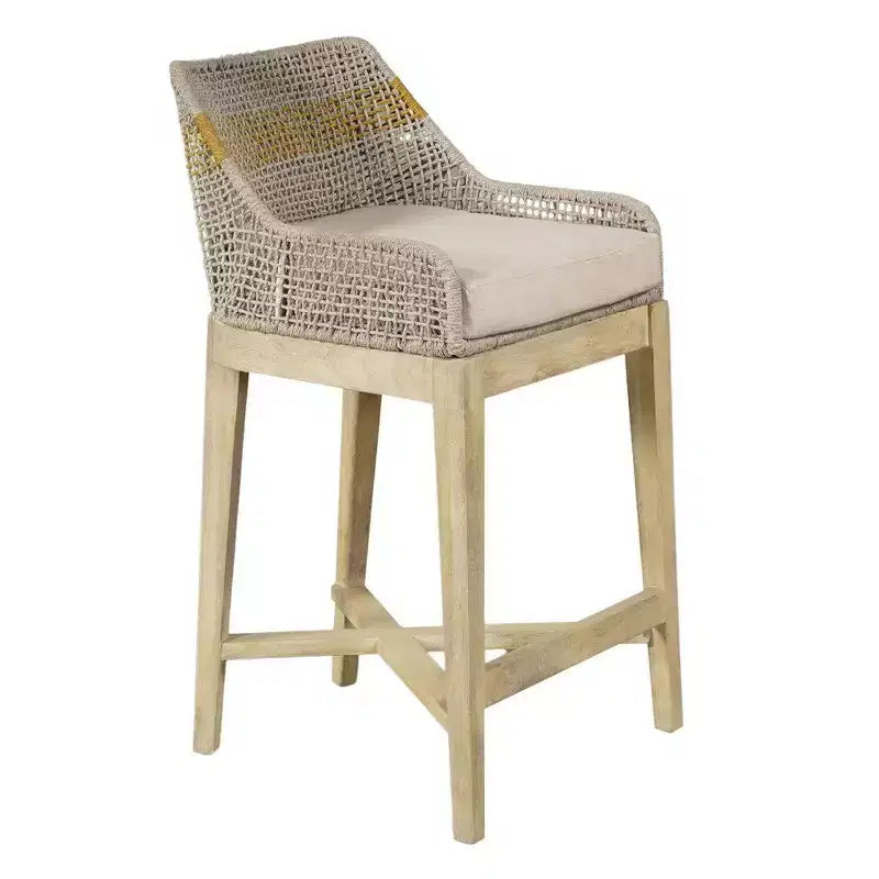 Chaise de bar Royal Hampton 30 pouces | Bois de manguier fait main | Tressage en corde de coton