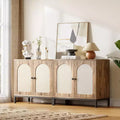 Rattan Sideboard Buffet Cabinet Set of 2, Kitchen Storage Cabinet with Storage, Accent Cabinet with Adjustable Shelves