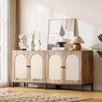 Rattan Sideboard Buffet Cabinet Set of 2, Kitchen Storage Cabinet with Storage, Accent Cabinet with Adjustable Shelves