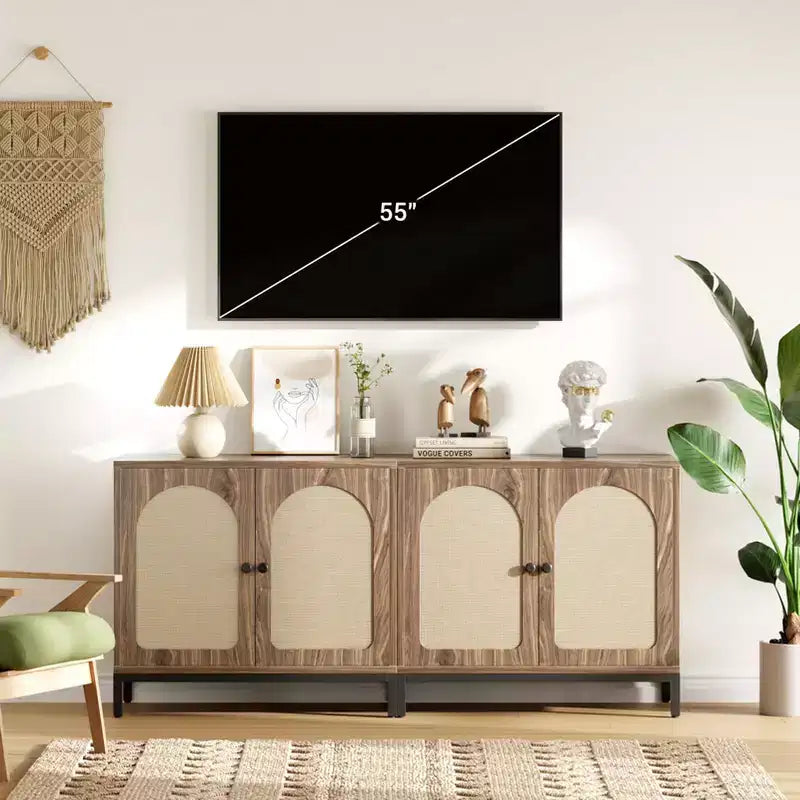 Meuble buffet en rotin, meuble de rangement de cuisine