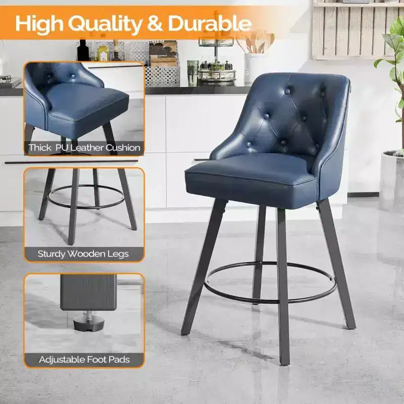 Tabouret de bar élégant en similicuir pivotant à 360°, design raffiné avec coussin moelleux et construction robuste