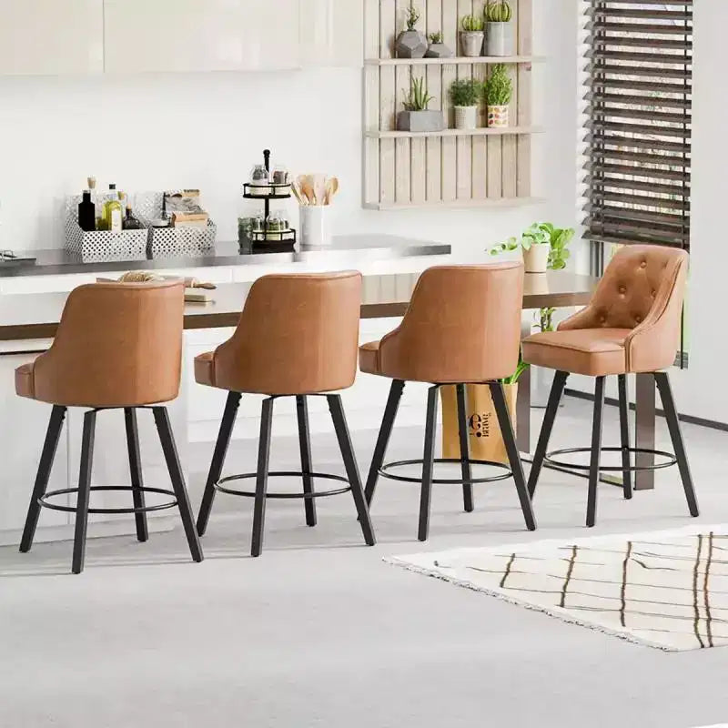 Tabouret de bar élégant en similicuir pivotant à 360°, design raffiné avec coussin moelleux et construction robuste