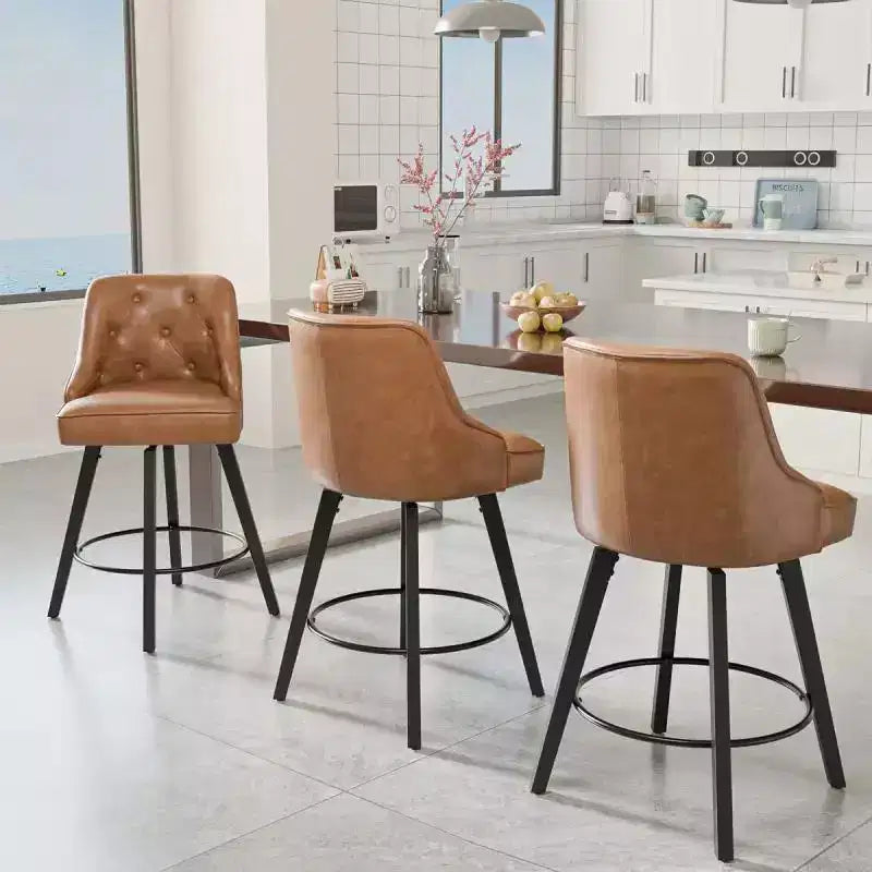 Tabouret de bar élégant en similicuir pivotant à 360°, design raffiné avec coussin moelleux et construction robuste