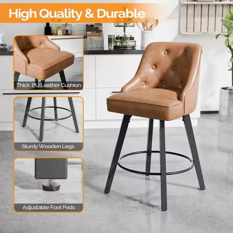 Tabouret de bar élégant en similicuir pivotant à 360°, design raffiné avec coussin moelleux et construction robuste