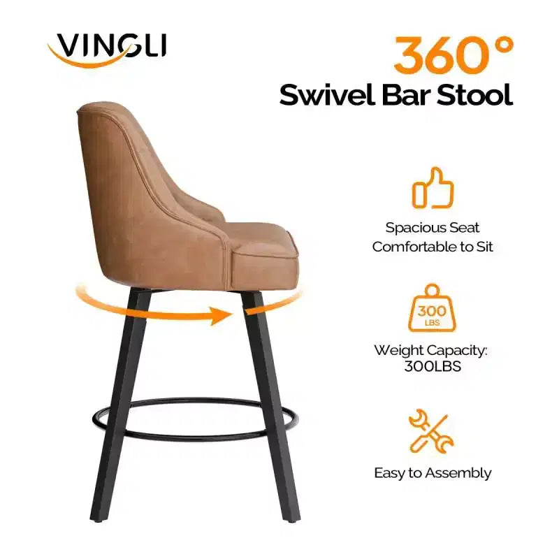 Tabouret de bar élégant en similicuir pivotant à 360°, design raffiné avec coussin moelleux et construction robuste