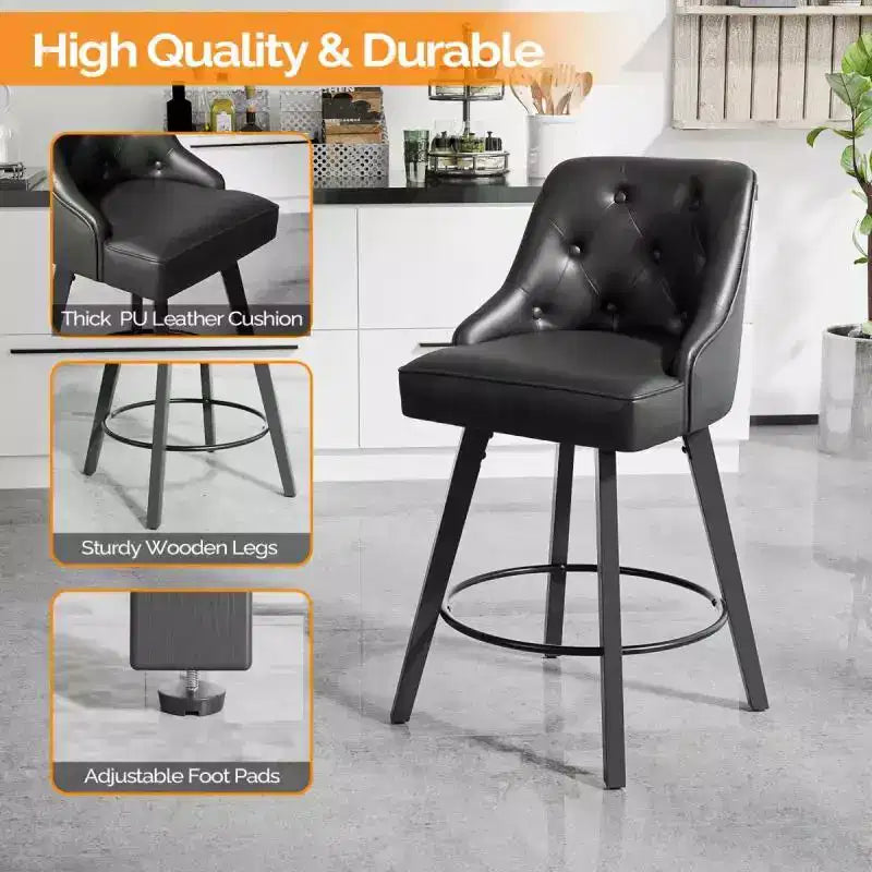 Tabouret de bar élégant en similicuir pivotant à 360°, design raffiné avec coussin moelleux et construction robuste