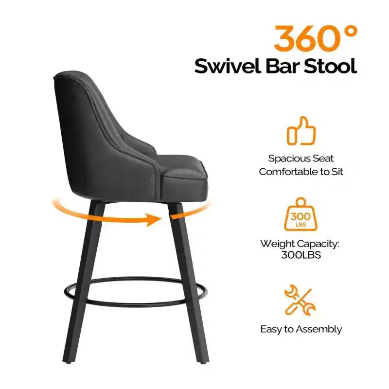 Tabouret de bar élégant en similicuir pivotant à 360°, design raffiné avec coussin moelleux et construction robuste