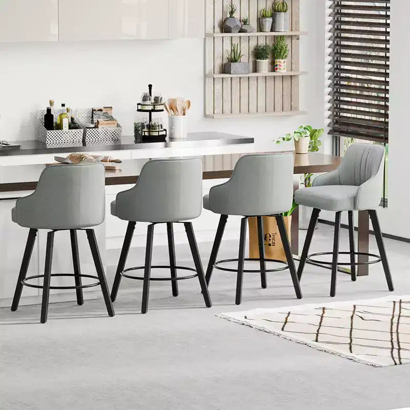 Karl Home Thick Padded Cushion Wood Legs Modern Bar Stool with 360 Rotation