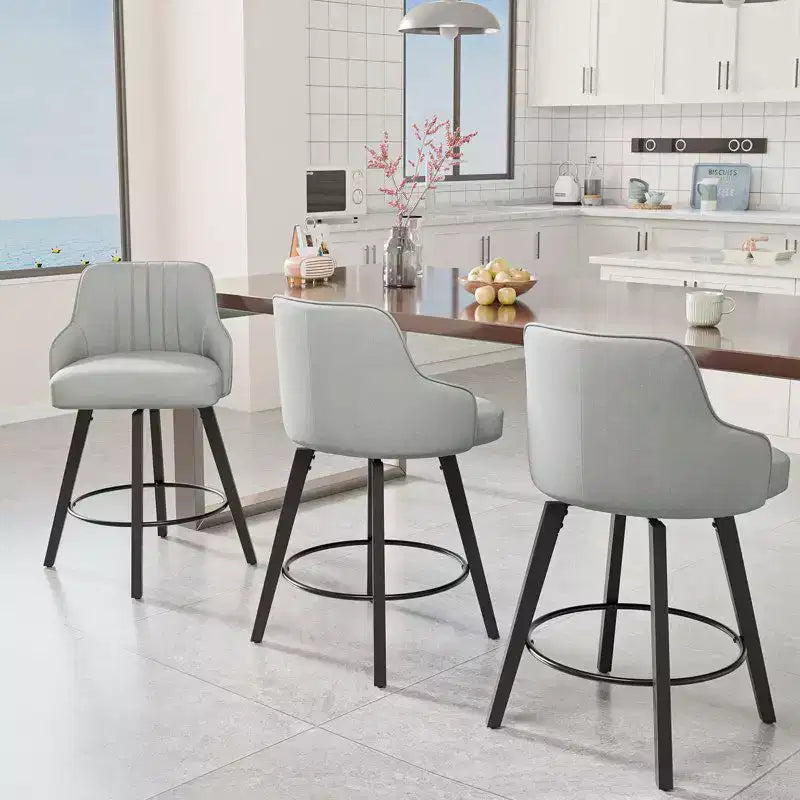 Tabouret de bar moderne avec coussin épais, pieds en bois et rotation à 360°