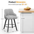 Tabouret de bar moderne avec coussin épais, pieds en bois et rotation à 360°