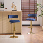 Tabouret de bar réglable en velours côtelé crème avec base dorée