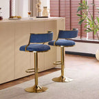 Tabouret de bar réglable en velours côtelé crème avec base dorée