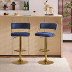 Tabouret de bar réglable en velours côtelé crème avec base dorée
