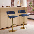 Tabouret de bar réglable en velours côtelé crème avec base dorée
