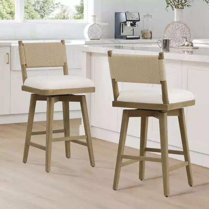 Spruce&Spring Swivel Counter Height Barstool with Braid Back & Wood Frame Set of 2, Natural