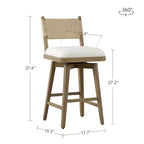 Tabouret de bar pivotant à hauteur de comptoir avec dossier tressé et structure en bois, naturel