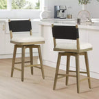 Tabouret de bar pivotant à hauteur de comptoir avec dossier tressé et structure en bois, naturel