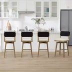 Tabouret de bar pivotant à hauteur de comptoir avec dossier tressé et structure en bois, naturel