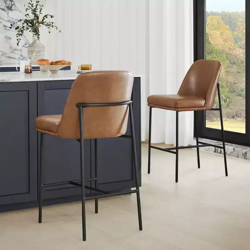 Tabouret de bar pivotant à hauteur de comptoir avec dossier tressé et structure en bois, naturel