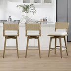 Tabouret de bar pivotant à hauteur de comptoir avec dossier tressé et structure en bois, naturel