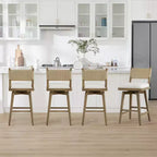 Tabouret de bar pivotant à hauteur de comptoir avec dossier tressé et structure en bois, naturel