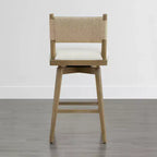 Tabouret de bar pivotant à hauteur de comptoir avec dossier tressé et structure en bois, naturel