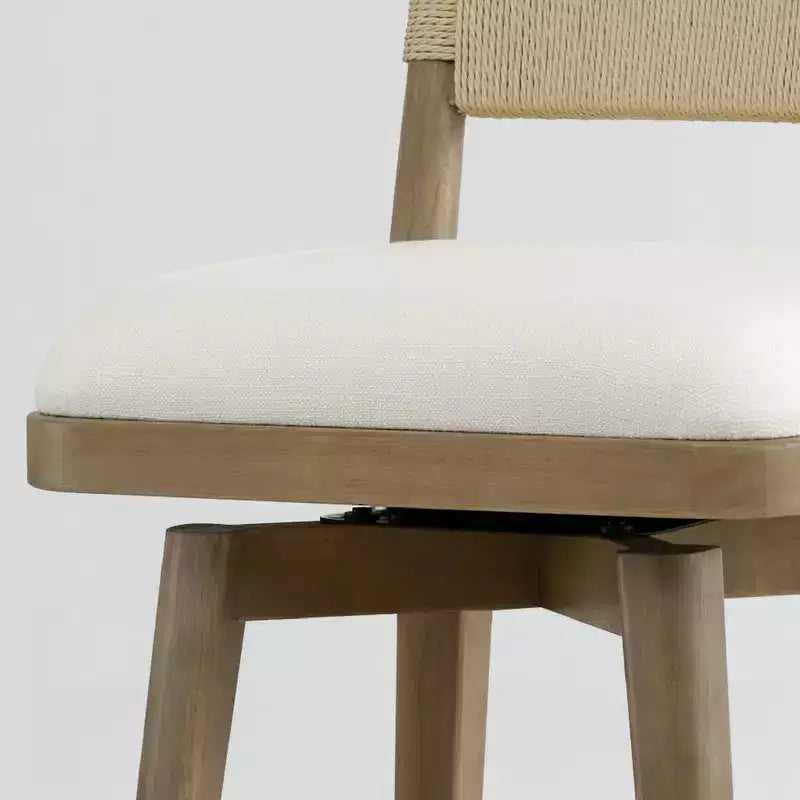 Tabouret de bar pivotant à hauteur de comptoir avec dossier tressé et structure en bois, naturel