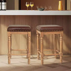 Tabourets de bar en bois massif avec assise en cuir huilé ciré classique, sans dossier, hauteur comptoir