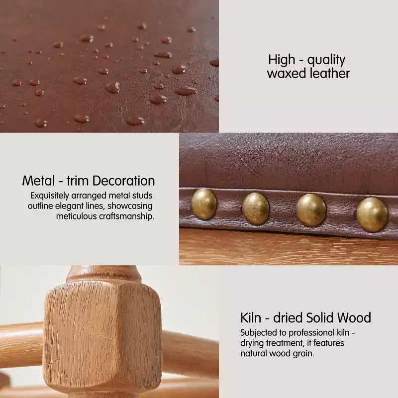 Tabourets de bar en bois massif avec assise en cuir huilé ciré classique, sans dossier, hauteur comptoir