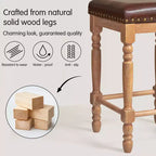 Tabourets de bar en bois massif avec assise en cuir huilé ciré classique, sans dossier, hauteur comptoir