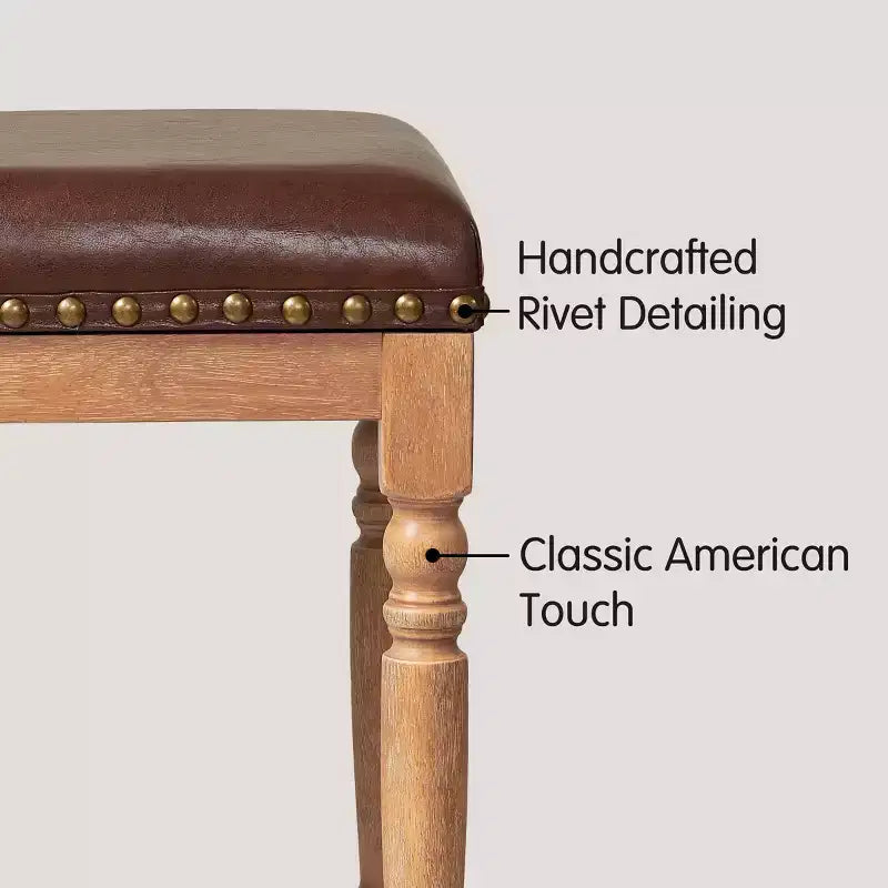 Tabourets de bar en bois massif avec assise en cuir huilé ciré classique, sans dossier, hauteur comptoir