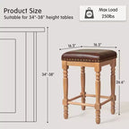 Tabourets de bar en bois massif avec assise en cuir huilé ciré classique, sans dossier, hauteur comptoir