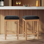 Tabourets de bar en bois massif avec assise en cuir huilé ciré classique, sans dossier, hauteur comptoir