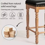Tabourets de bar en bois massif avec assise en cuir huilé ciré classique, sans dossier, hauteur comptoir
