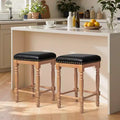 Tabourets de bar en bois massif avec assise en cuir huilé ciré classique, sans dossier, hauteur comptoir