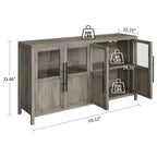 Buffet Bahut de 140 cm avec 4 Portes Vitrées Grand Buffet avec Rangement Meuble de Rangement Style Ferme Moderne pour Cuisine Salle à Manger Salon