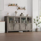Buffet Bahut de 140 cm avec 4 Portes Vitrées Grand Buffet avec Rangement Meuble de Rangement Style Ferme Moderne pour Cuisine Salle à Manger Salon